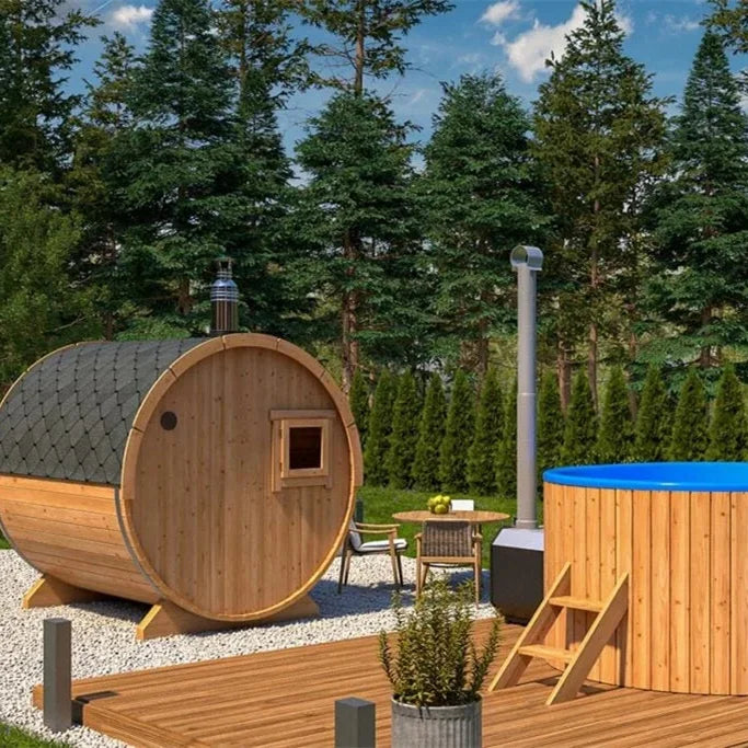 4 Person Outdoor Wood Barrel Sauna Room